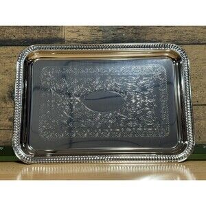 Silver Tone Serving Tray Beaded Edge 11”x8” Rectangular Party Wedding